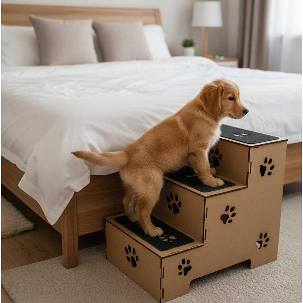 Escada Pet 3 Degraus em MDF Cru 45cm Escadinha P/ Cães Gatos Subirem na Cama Sofá Resistência e Conforto Antiderrapante em Oferta na Shopee
