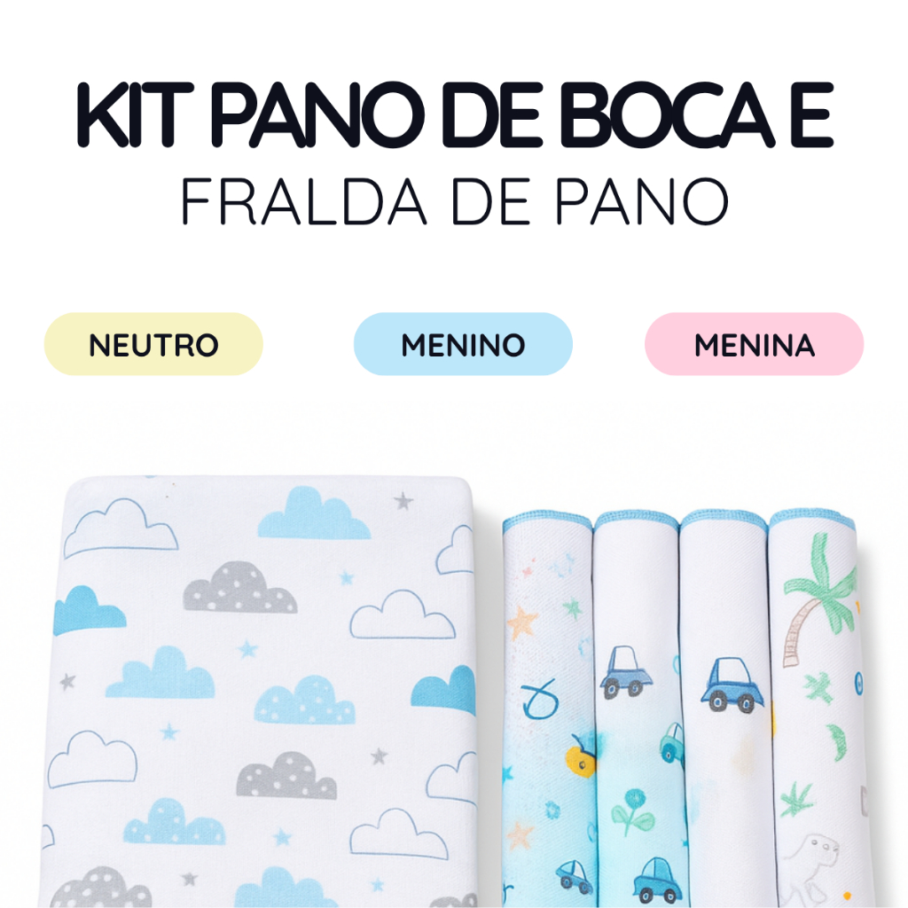 Kit 22 Peças - Panos de Boca + Fraldas de Pano Bebê - 100% Algodão, Babador, Pano de Ombro em Oferta na Shopee