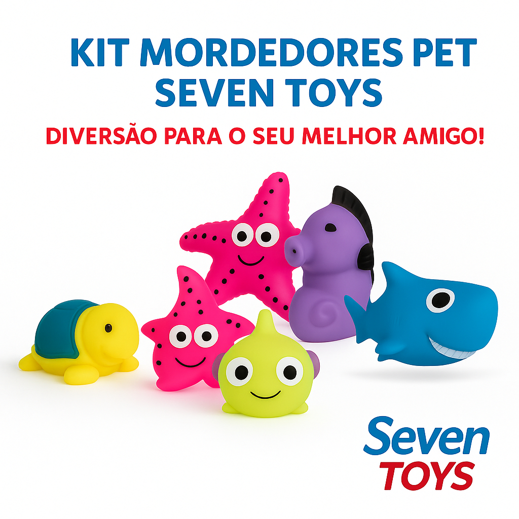 Kit Mordedores Pet Seven Toys – 6 Peças Vinil Atóxico | Brinquedos Pet Resistentes para Cães e Filhotes, 100% vinil