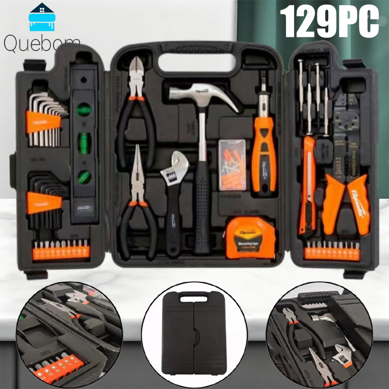 Kit 129 Peças Profissional com Maleta Portátil – Ferramentas para Reparos Domésticos e Automotivos QUEBOM