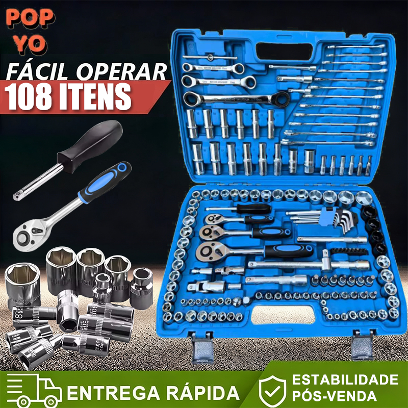 Kit de Ferramentas 108 Peças Profissional – Maleta Completa para Reparos, Montagem e Uso Doméstico POPYO