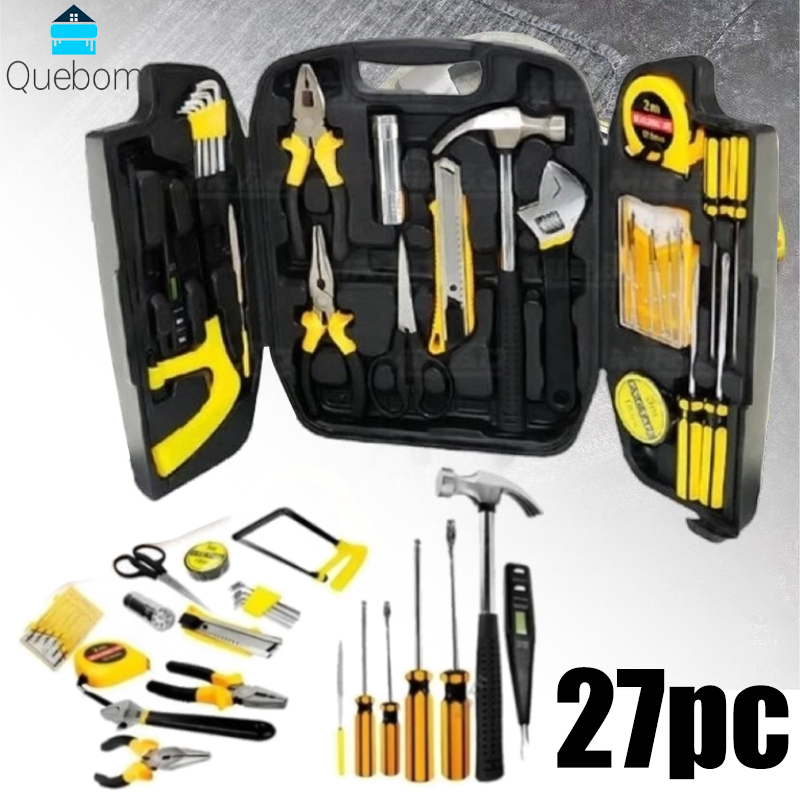 Kit 27 Peças Profissional com Maleta Portátil – Ferramentas para Casa, Escritório e Manutenção Rápida QUEBOM