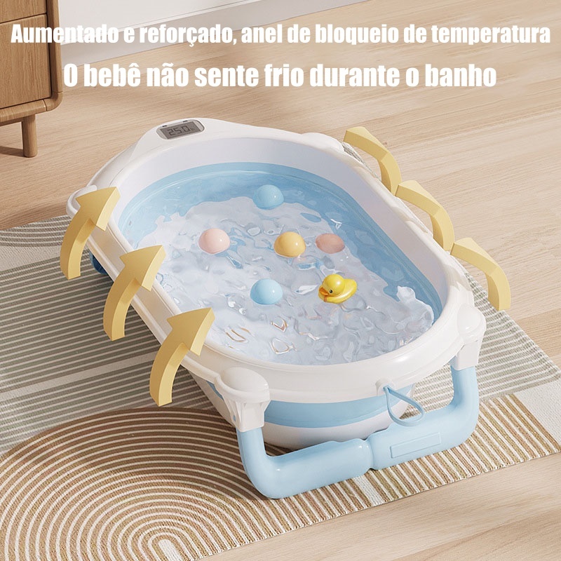 Banheira  Kit 7 em 1 Infantil de Bebê Dobrável com Suporte Almofada