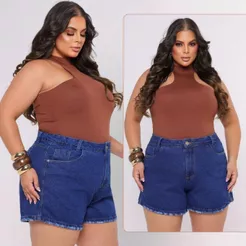 Short Feminino Jeans Plus Size 48 ao 58 Cintura Alta 100% Algodão Shorts Levanta e Empina Bumbum Moda Maior