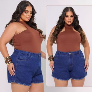 Short Feminino Jeans Plus Size 48 ao 58 Cintura Alta 100% Algodão Shorts Levanta e Empina Bumbum Moda Maior em Oferta na Shopee