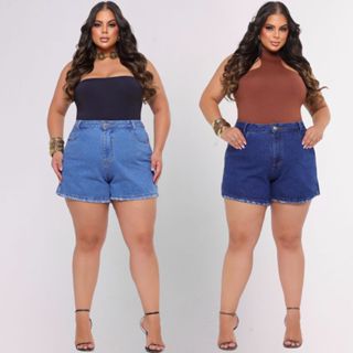 Kit Shorts Feminino Jeans Plus Size Cintura Alta 100% Algodão Short Levanta e Empina Bumbum Moda Maior em Oferta na Shopee