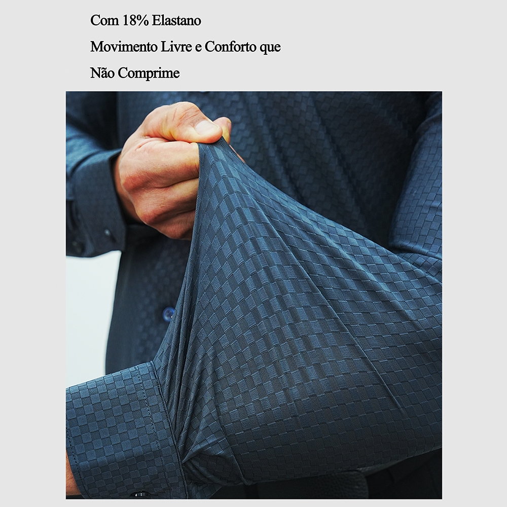 Camisa Social Masculina Slim Não Amassa e Elastano, Blusa Manga Longa Xadrez Malha Moda Premium · foto 2