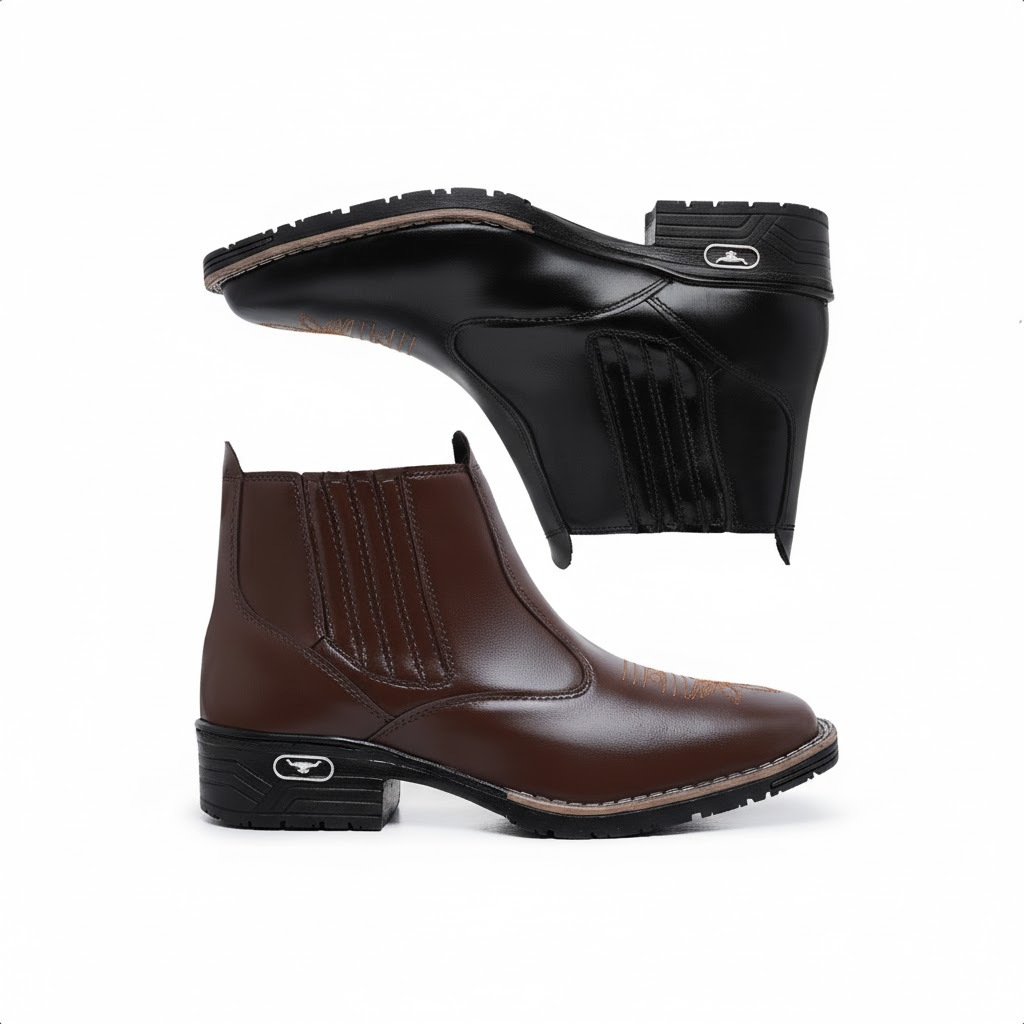 Bota Country Botina Unissex Agro Fazenda Confortável Estilo Anti-Chulé Preta E Marrom