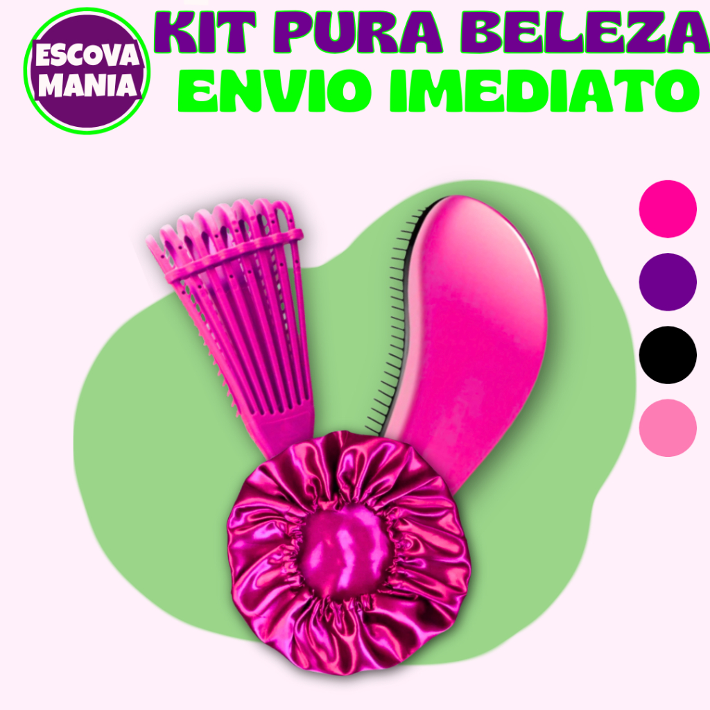 Kit Pura Beleza 3 ITENS  - 1 Escova Magica + 1 Escova Polvo + Toca De Cetim + Anti Frizz - De Desembaraçar Cabelo em Oferta na Shopee
