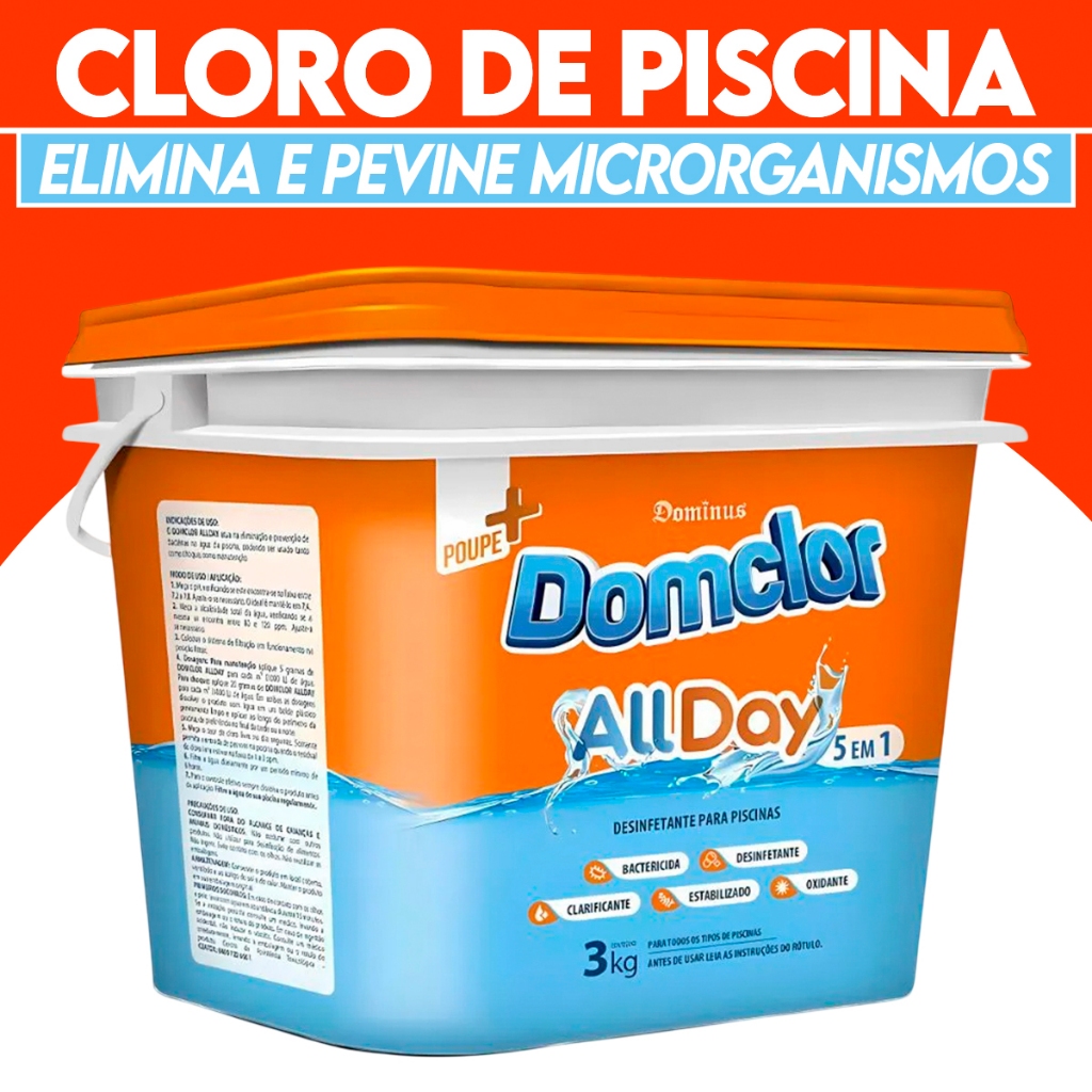 Balde De Cloro Para Limpeza Manutenção Cloro Piscina Vinil Fibra Cimento Cloro Clarificante Domclor