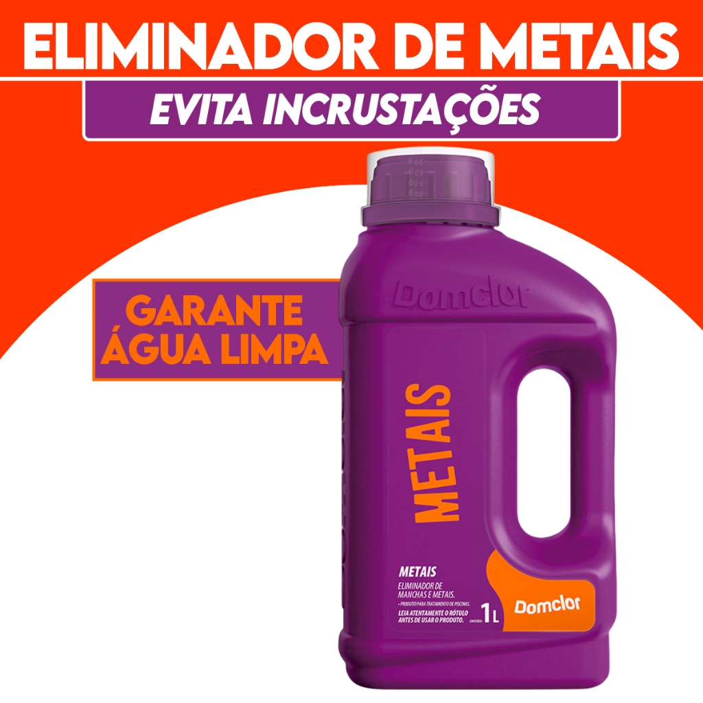 Eliminador de Metais Domclor 1 Litro Neutraliza Metais na Piscina Previne Manchas Remove Ferro Cobre