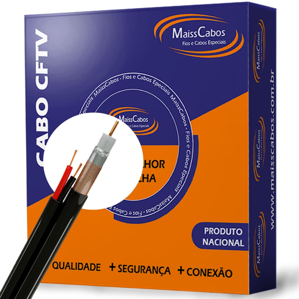 Cabo Cftv 100 metros Externo Preto p/ Camera Segurança Blindado Bipolar