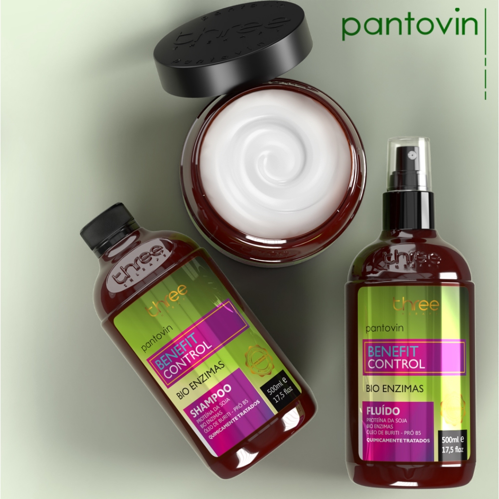Kit Cauterização Reconstrução Benefit Control Para Cabelos Quimicamente Tratados 500ml Pantovin