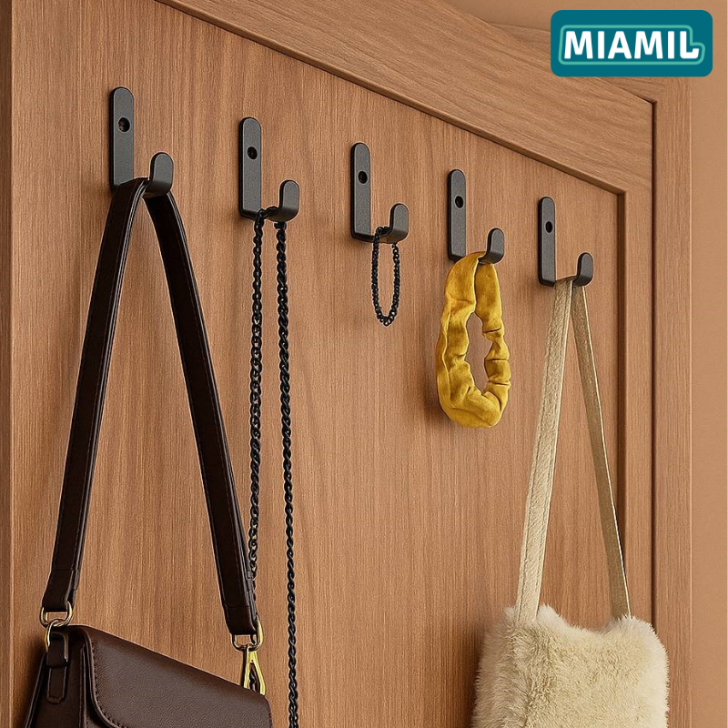 Kit 5 Ganchos de Parede Multiuso - Suporte Organizador Aço Preto Fosco | Toalhas, Chaves, Vasos