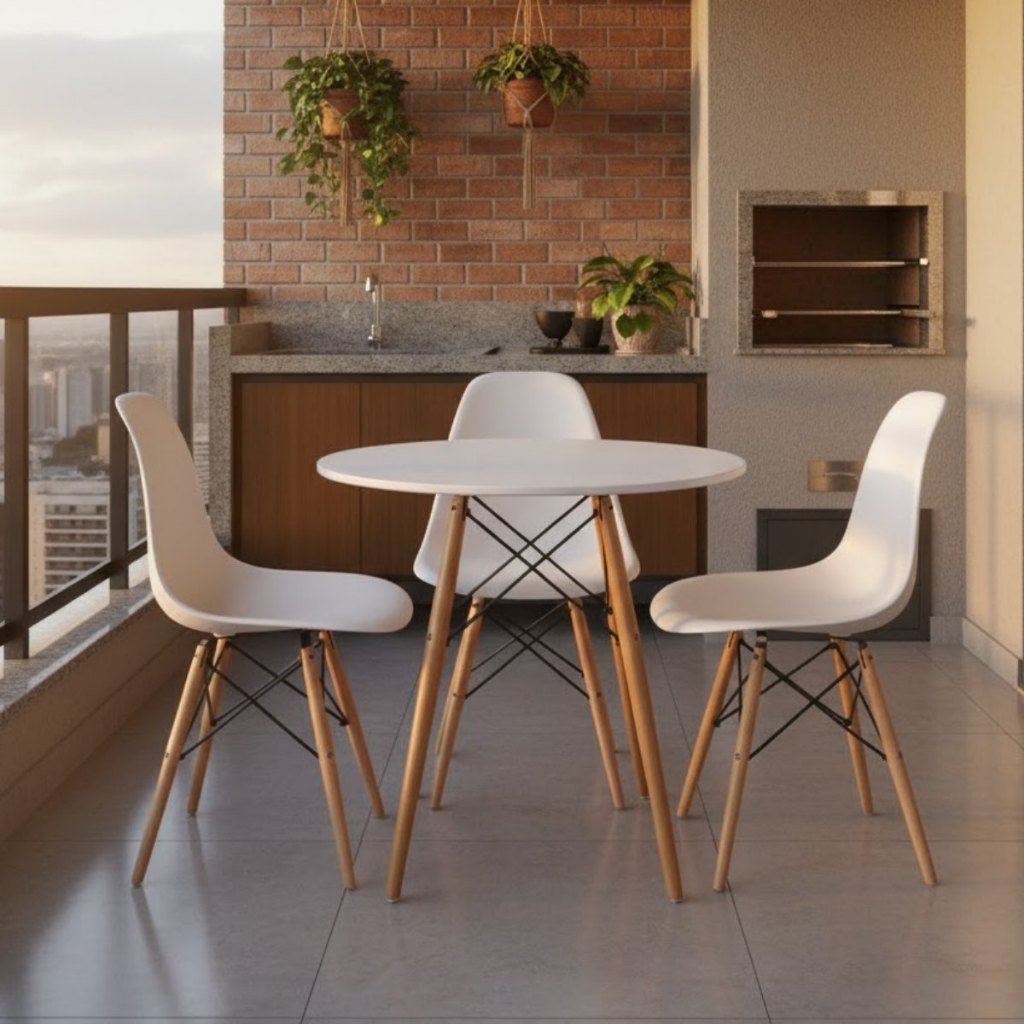 Kit Jantar Mesa Eiffel Compacta + 3 Cadeiras Eames para Ambientes Integrados
