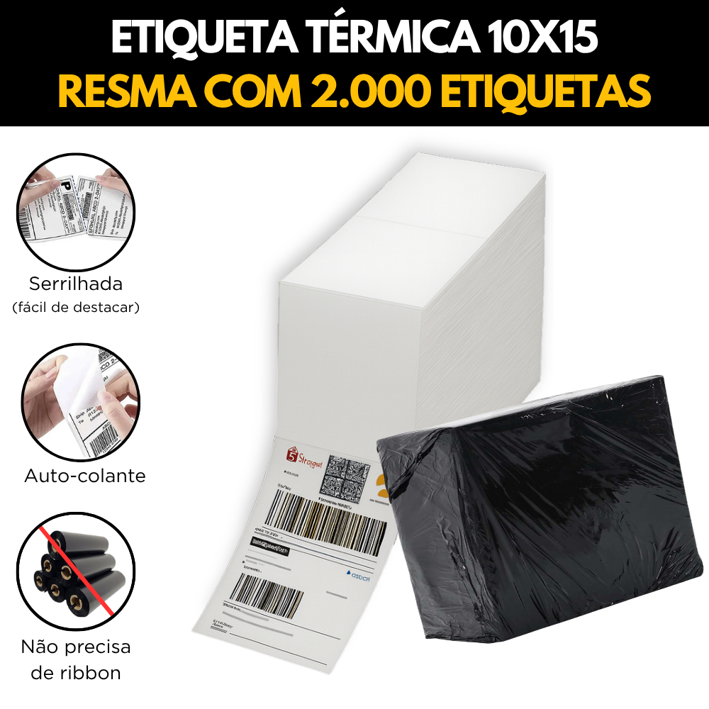 2000 Etiquetas Térmicas 10x15cm Formato Resma Barata em Oferta na Shopee
