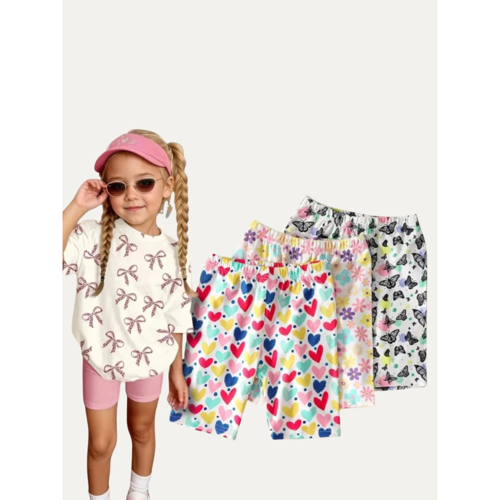 Kit 2, 3 e 5 Bermudas Ciclista Infantil Feminina Algodão Sortidas Confortável Menina 4 ao 16