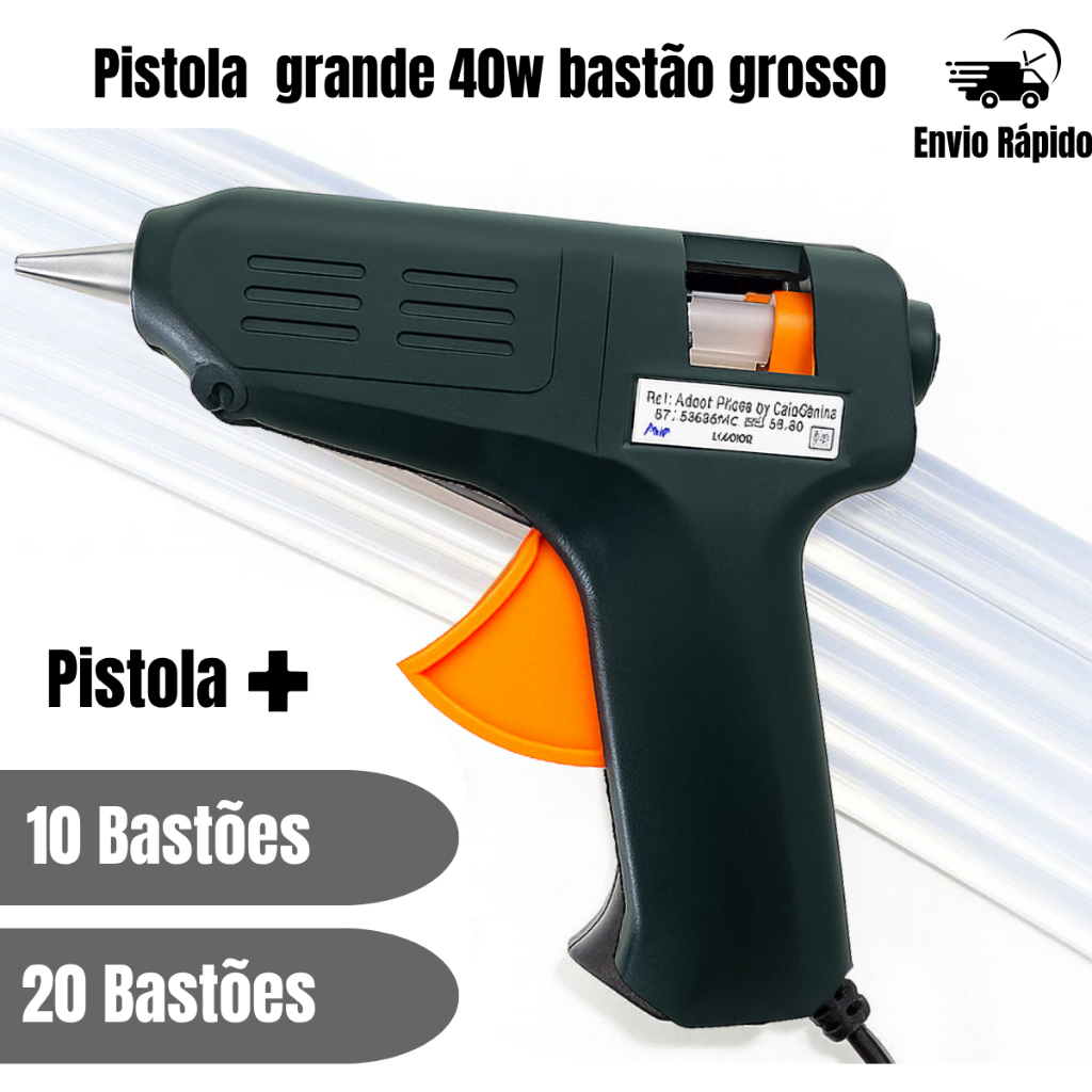Pistola De Cola Quente Profissional Grande preto 40w 127-220v Bivolt bastão grosso 11mm em Oferta na Shopee