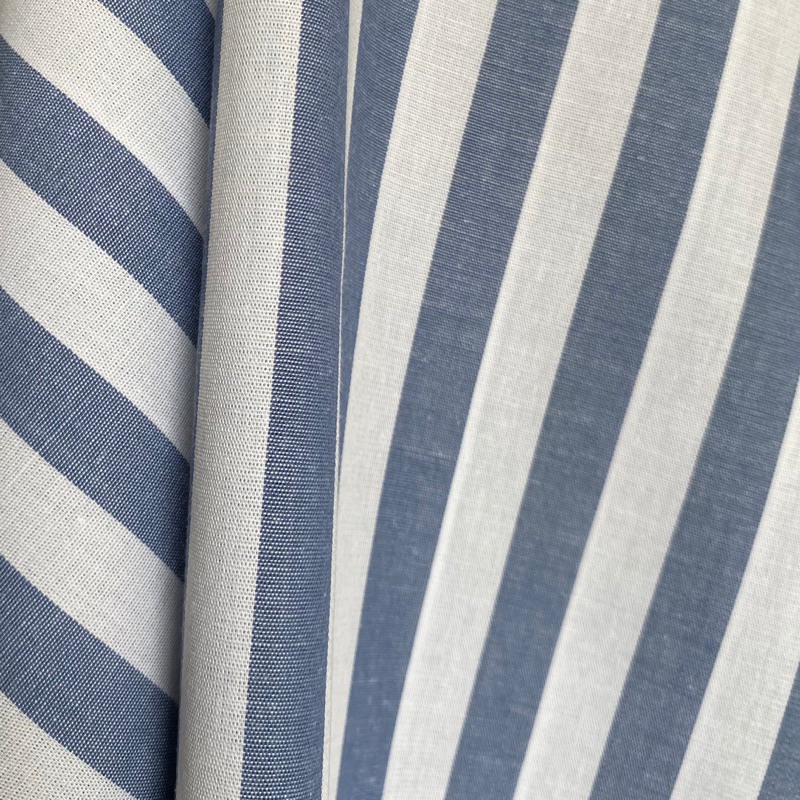 Tecido Tricoline Listrado Médio 230 AZUL JEANS Fio Tinto 100% Algodão