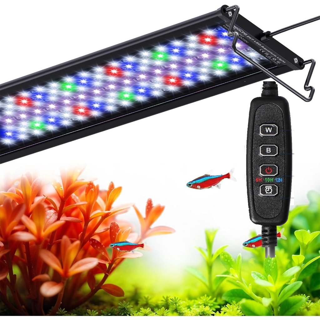 LED para Aquário Espectro Total com Timer Controle de Brilho Modo Automático Dia e Noite para Plantas de Água Doce
