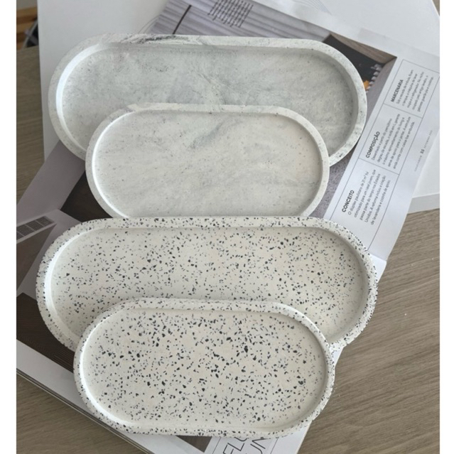 Bandeja oval marmorizada e granilite concreto em Oferta na Shopee