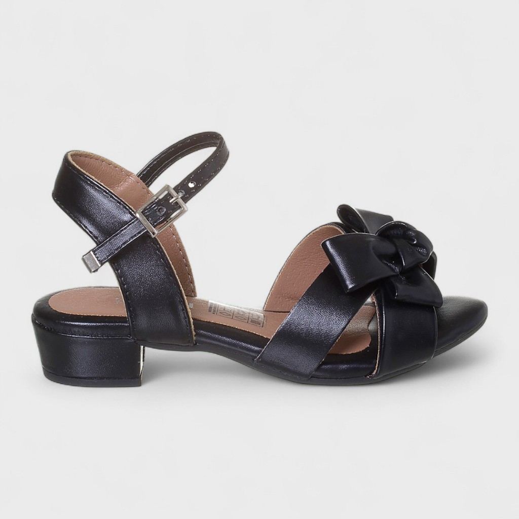 Sandália Infantil Feminina Salto Bloco Baixo Meninas Moda Laço Preta