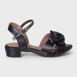 Sandália Infantil Feminina Salto Bloco Baixo Meninas Moda Laço Preta