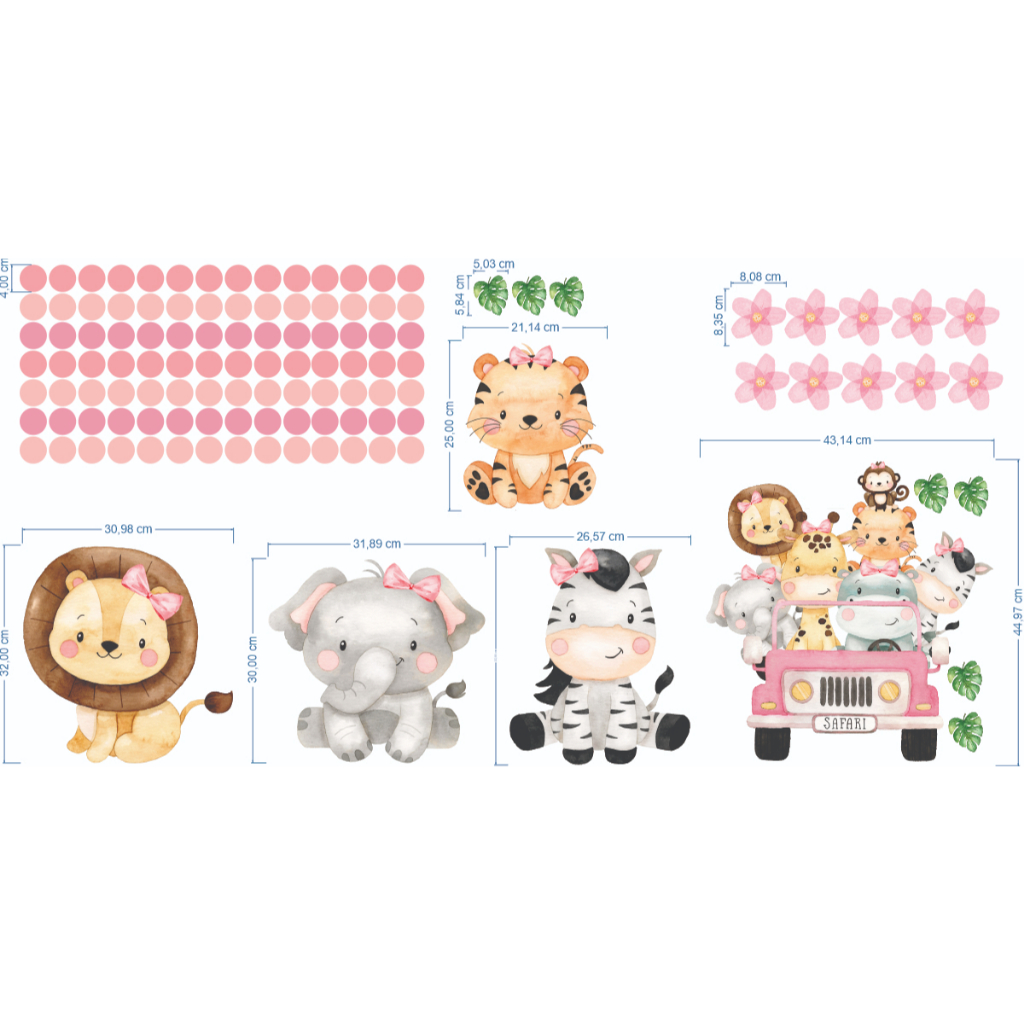 Kit 120 Adesivos Decorativos Safari Baby Rosa Quarto Menina Autocolante em Oferta na Shopee