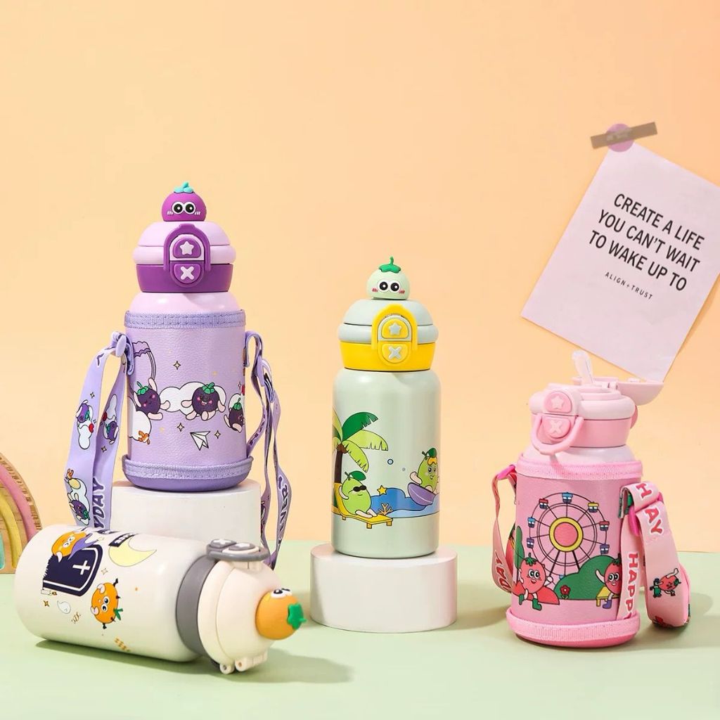 Garrafa térmica infantil com canudo e alça 500ml Copo em aço inox em Oferta na Shopee