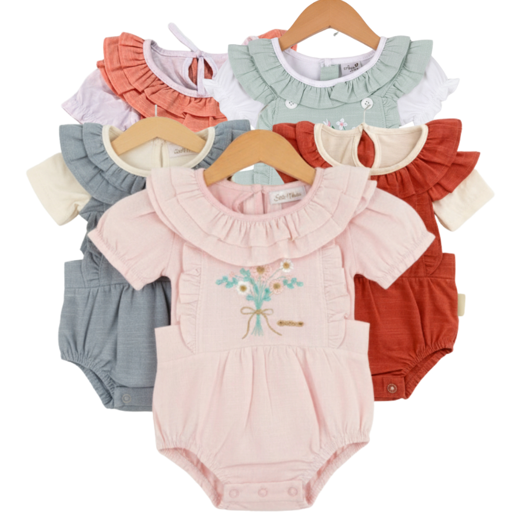Body bebe bordado com babado body infantil body algodão Body Bebe Menina Manga Curta Malha 100% Algodão