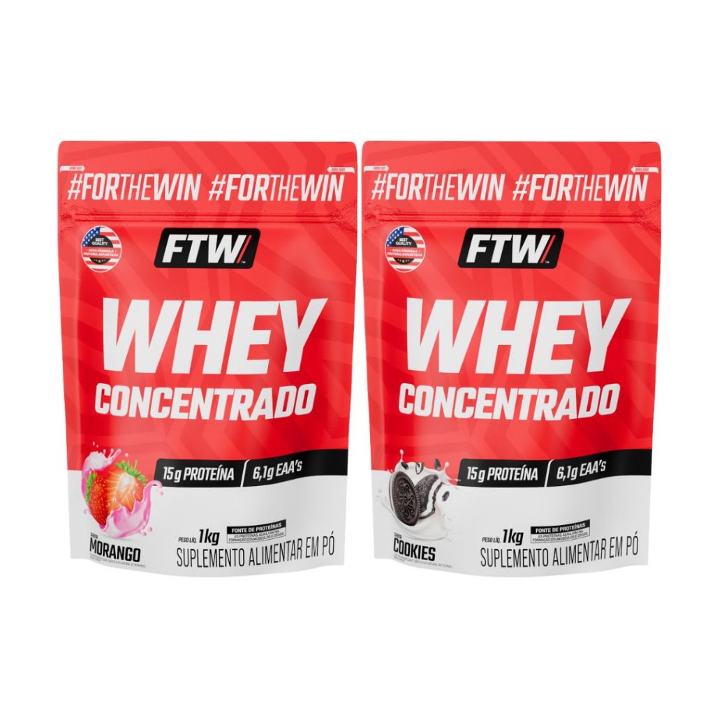 Kit 2x Whey Protein Concentrado FTW 1kg Refil – 15g de Proteína Por Dose em Oferta na Shopee