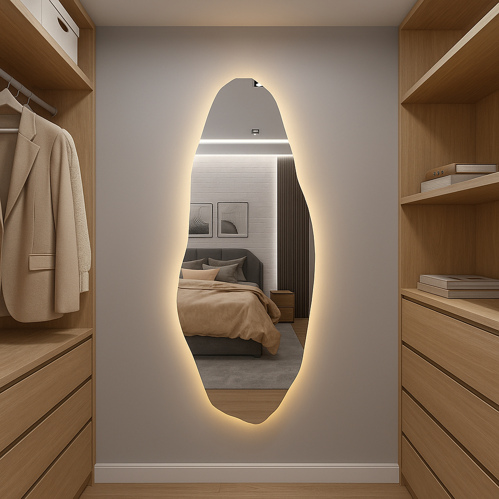 Espelho Orgânico Corpo Inteiro Led 150cm x 40cm 170cm x 50cm Decorativos Luz Branco e Luz Amarela Quarto Sala Salão Loja em Oferta na Shopee