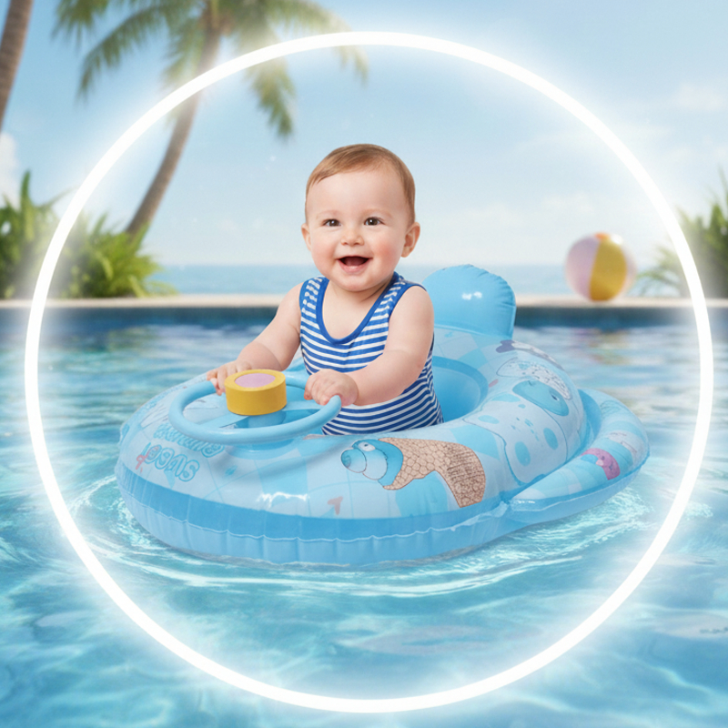 Boia Bote Infantil Inflável com Volante e Buzina 2 Cores Azul Rosa Assento Fralda