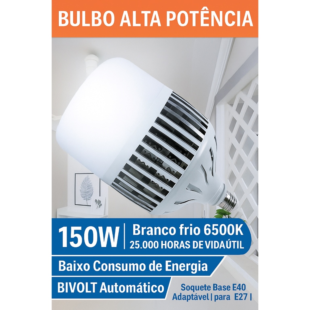 Lâmpada Super LED Bulbo 150W E40/E27 Alta Potência | Branco - Frio 6500K Bivolt – Galpão Comercial Industrial
