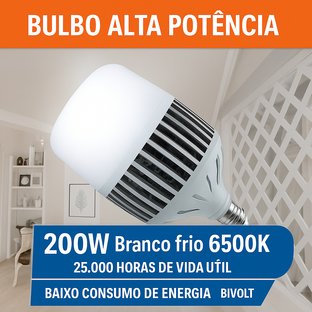 Lâmpada Super LED Bulbo 200W E40/E27 Alta Potência | Branco Frio 6500K Bivolt – Galpão Comercial Industrial