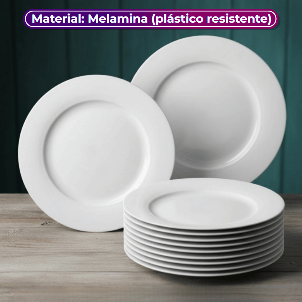 Jogo 10 Pratos de Sobremesa 18cm em Melamina Branca – Ideal para Festa Buffet e Restaurante Bestfer