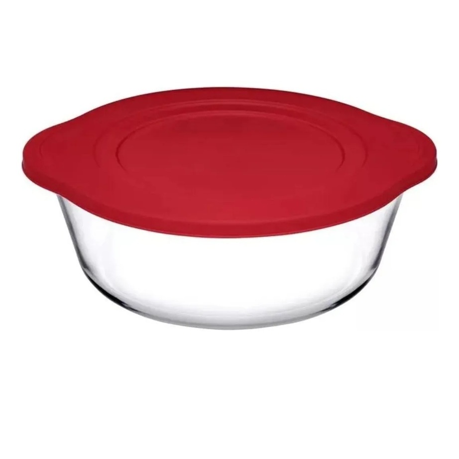 Refratária Vidro Redonda com Tampa Vermelha 2.2L, 840ml, 1450ml Assar Bolos, tortas e Armazena Alimentos Freezzer em Oferta na Shopee
