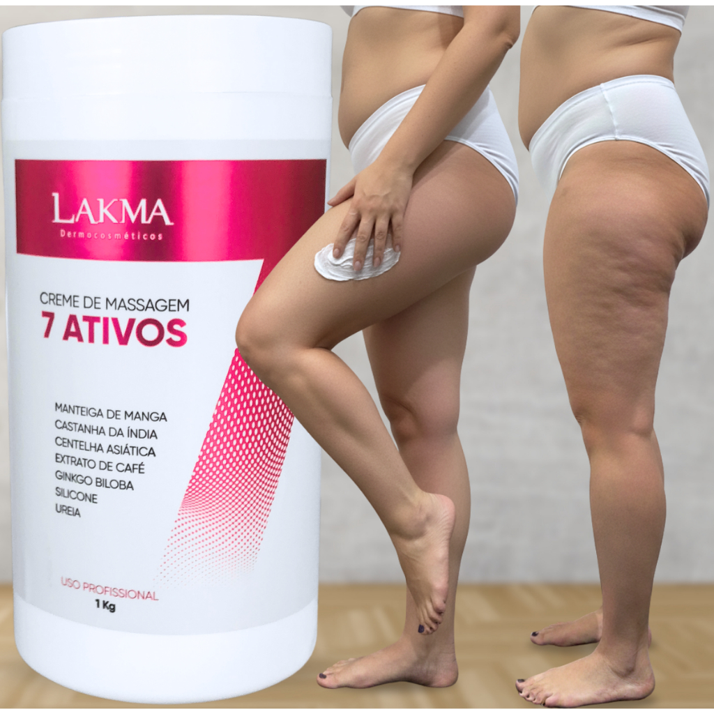 Creme 7 Ativos Para Massagem Corporal Drenagem Redutor Detox e Modelador Celulite Flacidez 1Kg Lakma