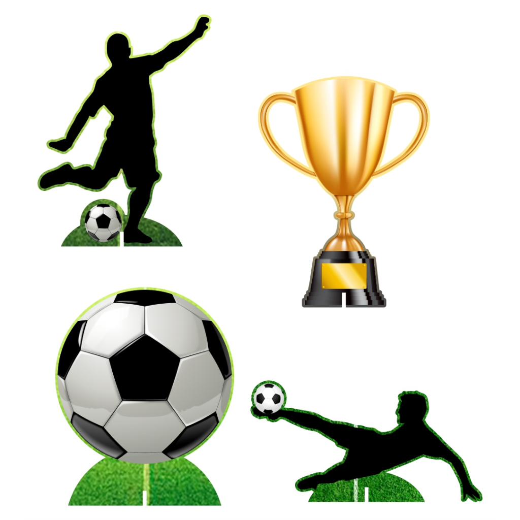 Kit 4 Displays Futebol 20cm - Vinil Fosco - Totem Decoração Aniversário - ENVIO RÁPIDO em Oferta na Shopee