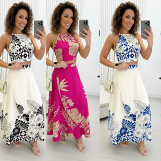 Conjunto Saia e Cropped estampa exclusiva moda verão 2025 em Oferta na Shopee