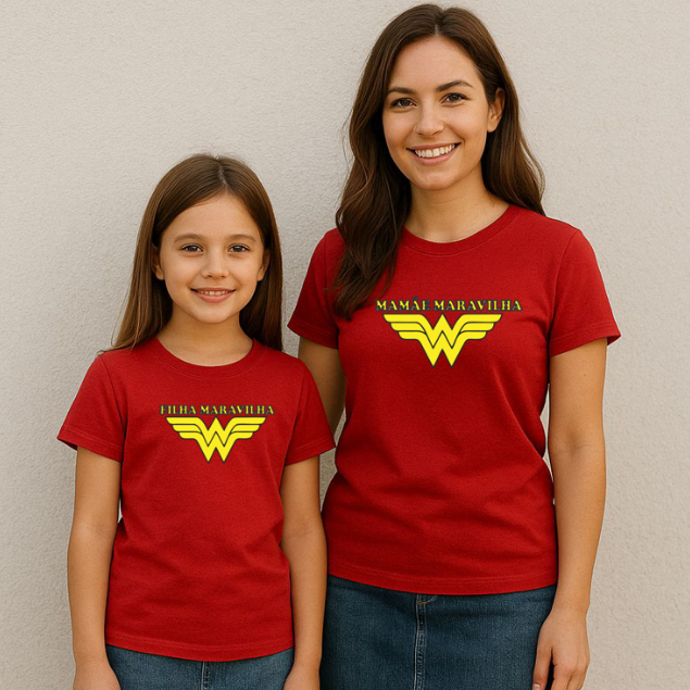 Kit 2 Camiseta Mãe e Filha Mãe Maravilha Filha Maravilha Mulher Maravilha Camisa Algodão