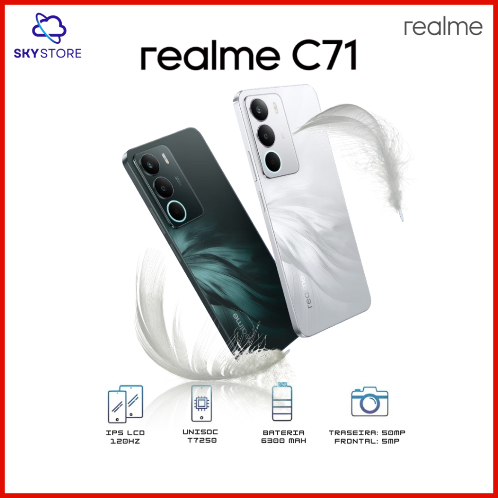 Realme C71 NFC 4G, Tela 6,67" 120Hz, Câmera 50MP, Bateria 6300mAh com Carga Rápida, Versão Global em Oferta na Shopee