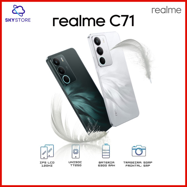 Realme C71 NFC 4G, Tela 6,67" 120Hz, Câmera 50MP, Bateria 6300mAh com Carga Rápida, Versão Global
