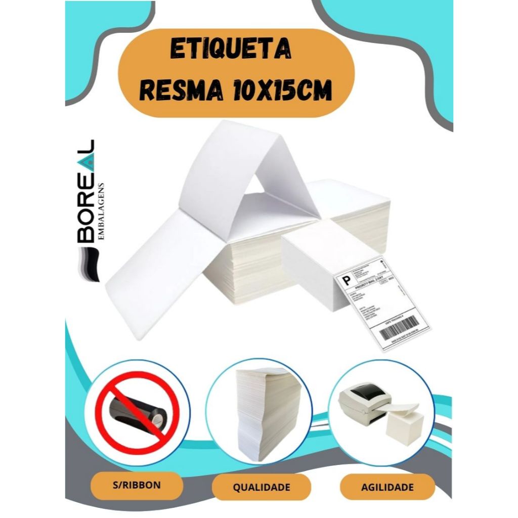 15 mil Etiqueta Térmica Serrilha Resma s/rolo 10x15 100x150 Branca