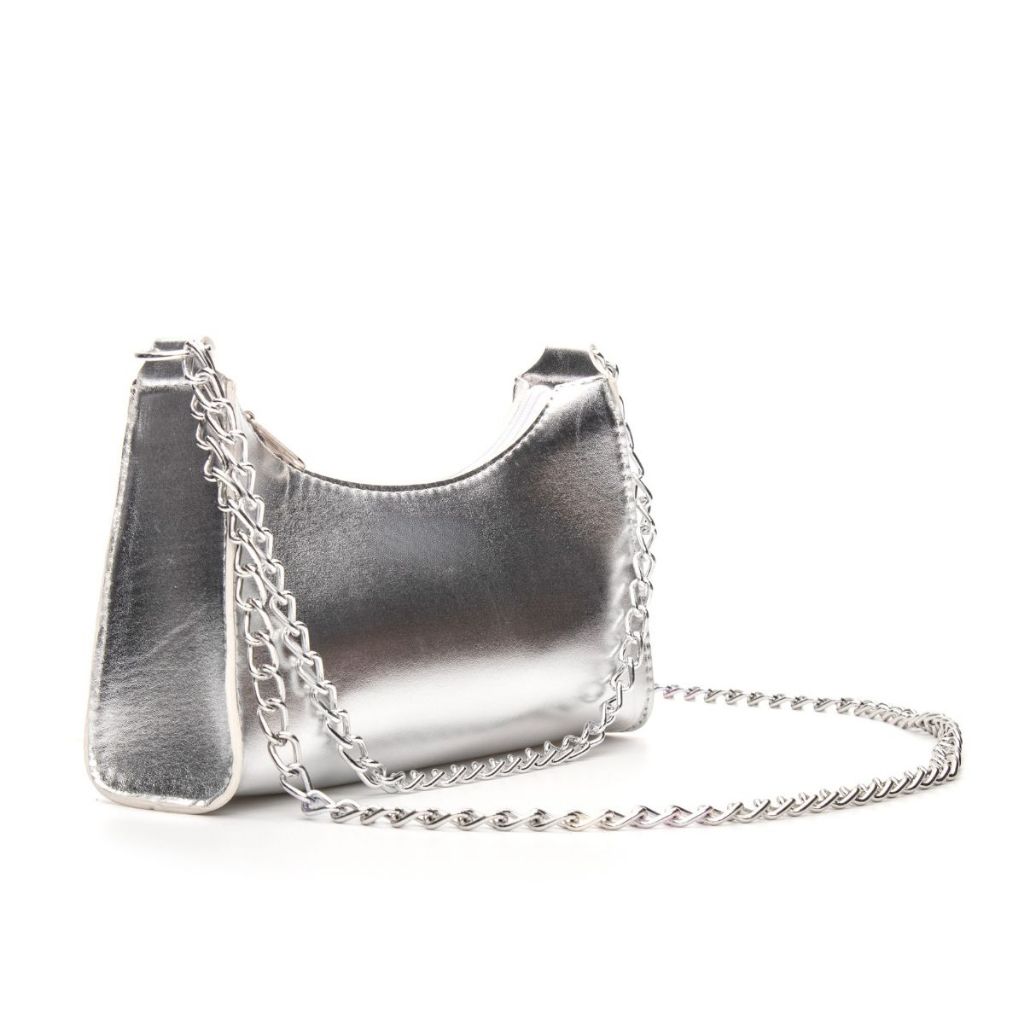 Bolsa Feminina Duas Correntes Crosbody Metalizadas Transversal e de Ombro