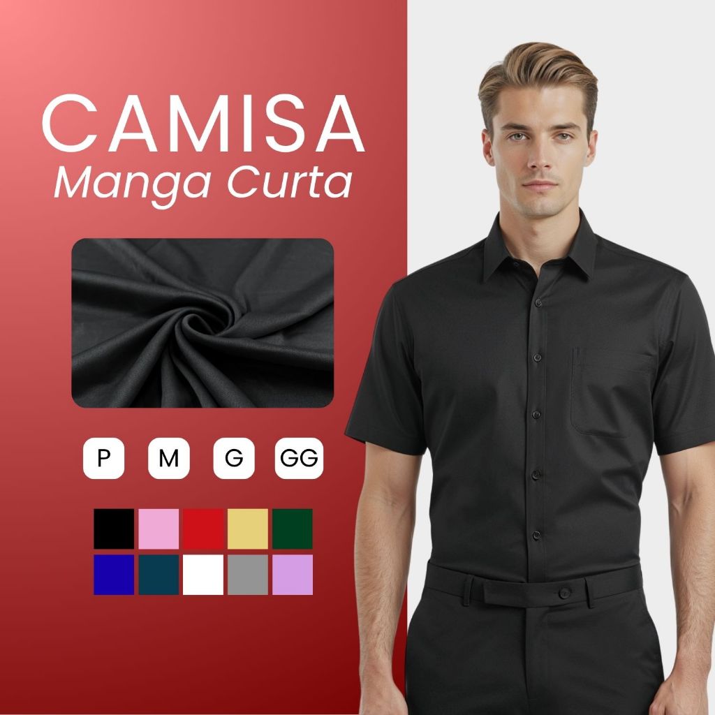 Camisa Social Masculina Manga Curta Blusa Masculina Social Tecido Não Amassa Camiseta Social Com Bolso em Oferta na Shopee