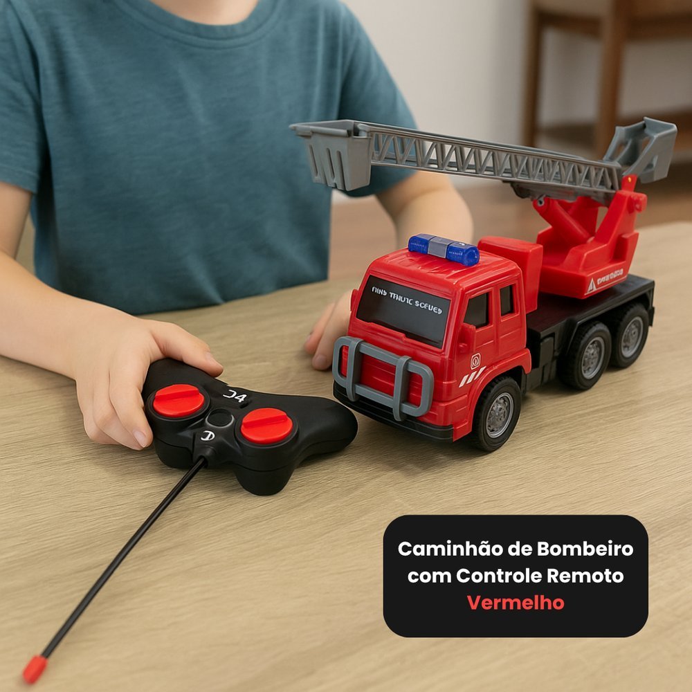 Caminhão Bombeiro Controle Remoto Brinquedo Infantil Caminhão de Incêndio Luz Som Escada Articulada Carrinho Bombeiro