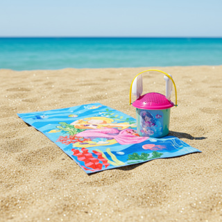 Kit Praia Menina Balde + Toalha Infantil | Toalha Sereia Estampa Modelo Importado | Balde Kendy Modelo Bela | QUEEN SHOP em Oferta na Shopee