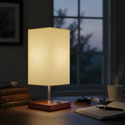 Abajur de Mesa luminaria Quadrado alumínio com Interruptor Cúpula tecido algodão sala quarto cabeceira de cama esritorio