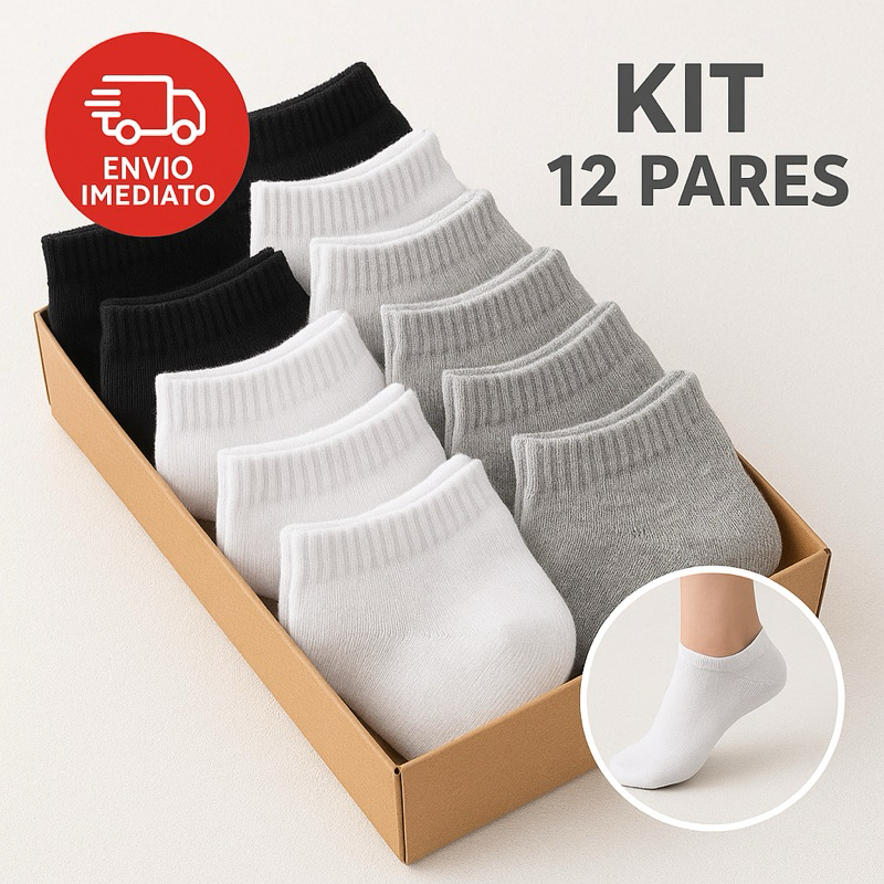 Kit 12 Pares de Meias Soquete Cano Curto Masculina Feminina Unissex em Oferta na Shopee